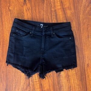 7 For All Mankind Black Frayed Hem Denim Shorts